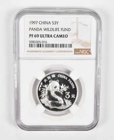 PF69 UCAM 1997 China 3 Yuan Silver Coin - Panda Wildlife Fund - Graded NGC a0752
