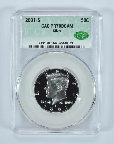 2001-S Kennedy Half Dollar Silver PR70 DCAM CAC CACg
