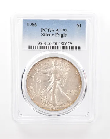 1986 American Silver Eagle AU53 PCGS Lowball Toned *8044