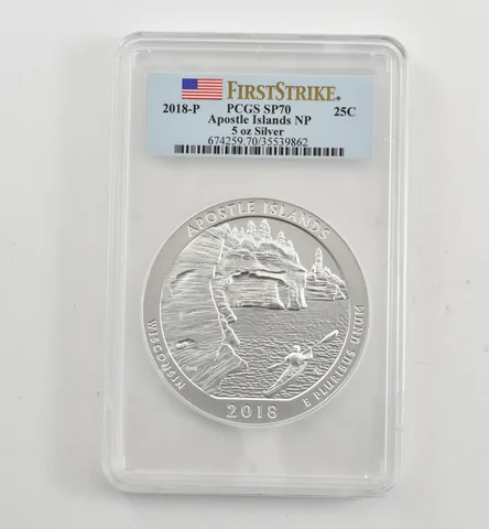 2018-P 5 Oz Silver Quarter ATB Apostle Islands SP70 PCGS *1721