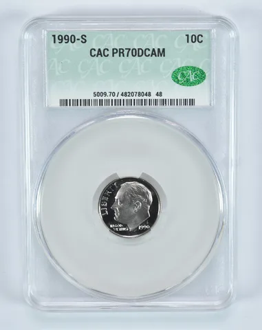 1990-S Roosevelt Dime PR70 DCAM CAC CACg