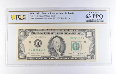 1985 $100 St Louis MO FRN Fr#2171-H Choice Unc 63 PPQ PCGS *8263