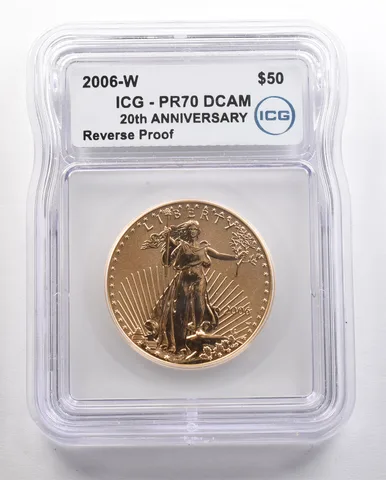 2006-W $50 American Gold Eagle 1 Oz Gold Reverse Proof PR70 DCAM ICG *4392