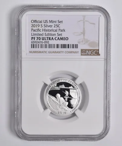 2019-S Silver Pacific HP Quarter Limited Edition PF70 UCAM NGC Brown Lbl