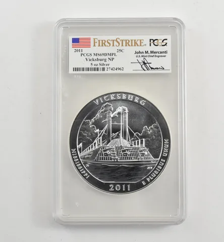 2011 5 Oz Silver Quarter ATB Vicksburg Mercanti MS69 DMPL PCGS *1712