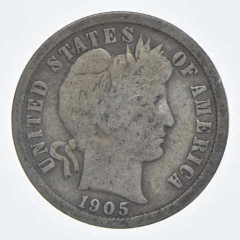 1905-S Barber Dime 90% Silver VG Condition