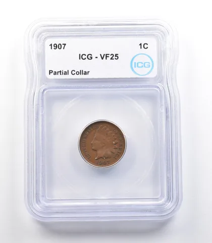 1907 Indian Head Cent Mint Error Partial Collar VF25 ICG *2289