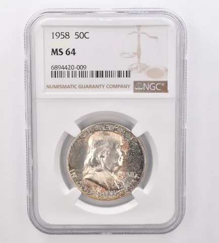 1958 Franklin Half Dollar MS64 NGC Beautiful Tone *9898