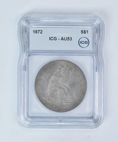 1872 Seated Liberty Trade Dollar AU53 ICG Beautiful Tone *5885