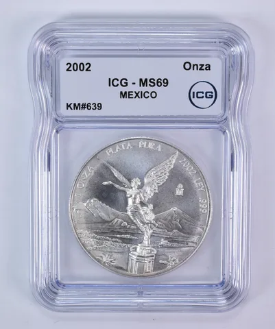 2002 Mo Mexico 1 Onza Silver Libertad KM#639 MS69 ICG