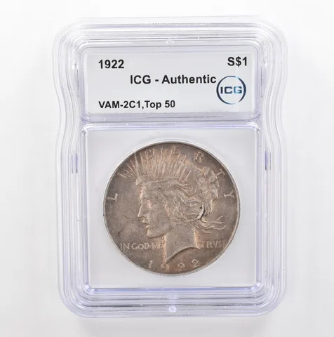 1922 Peace Silver Dollar VAM-2C1 Top 50 Authentic ICG Beautiful Tone *5377