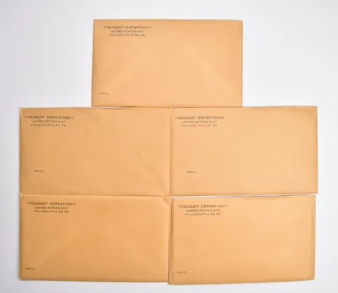 Lot (5) OGP 1962 US Mint Proof Set Envelopes - Empty - NO COINS
