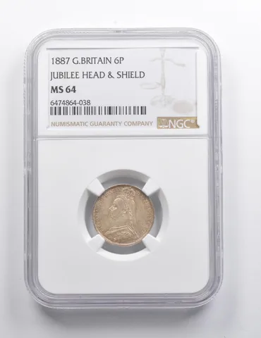 MS64 1887 Great Britain 6 Pence Jubilee Head & Shield NGC *7424