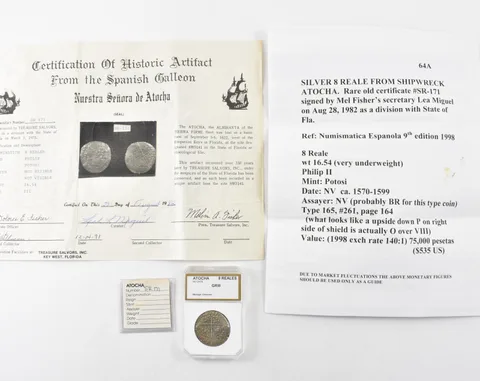 1580's Mexico 8 Reales Atocha Shipwreck W/ CoA *9071