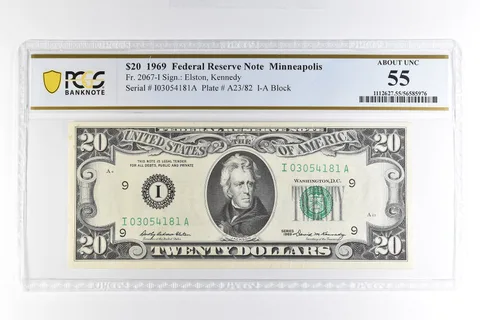 1969 $20 Minneapolis MN FRN Fr#2067-I About Unc 55 PCGS *4998