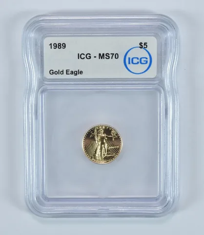1989 $5 American Gold Eagle 1/10 Oz Gold MS70 ICG