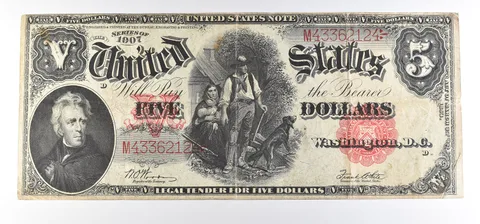 1907 $5 Woodchopper Legal Tender Large Note Red Seal FR#92 a0779