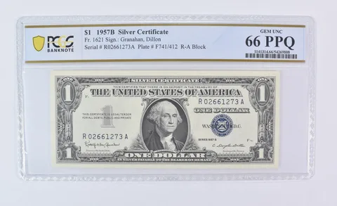 1957 B $1 Silver Certificate Fr#1621 Gem Unc 66 PPQ PCGS