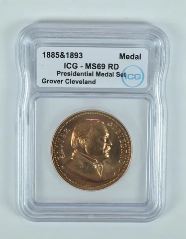 (1885 & 1893) Presidential Medal Set Grover Cleveland MS69 RD ICG