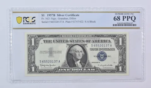 1957 B $1 Silver Certificate Fr#1621 Superb Gem Unc 68 PPQ PCGS