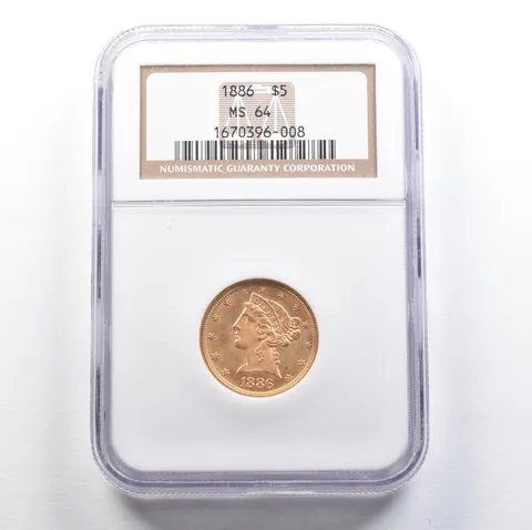 1886 $5 Liberty Head Gold Half Eagle MS64 NGC PQ *7638