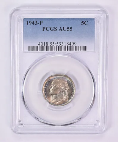 1943-P Jefferson Nickel AU55 PCGS Beautiful Tone *1170