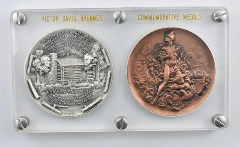 1961 Victor David Brenner Mercury Bronze & Silver Commem Medal Set Encased *8243