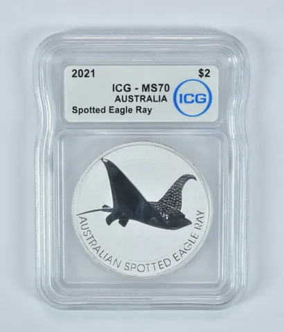 2021 Australia 2 Dollars Silver Spotted Eagle Ray 1 1/2 oz MS70 ICG