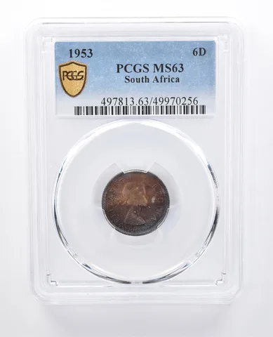 1953 South Africa 6 Pence MS63 PCGS Beautiful Tone *7986