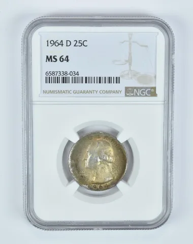 MS64 1964-D Washington Quarter NGC - Golden End of Roll Tone *4998