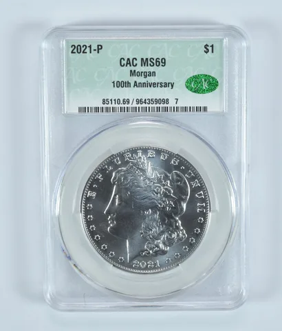 2021-P Morgan Silver Dollar 100th Anniversary MS69 CAC CACg