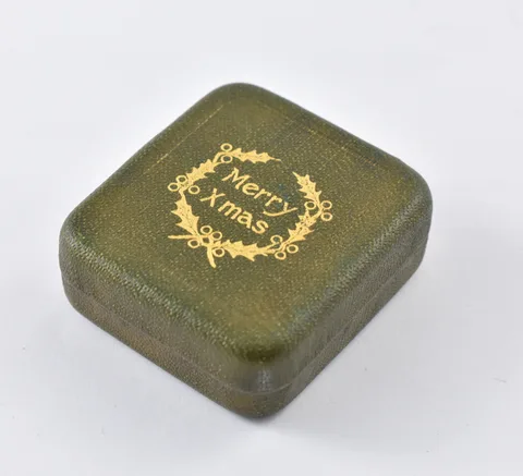 Merry Xmas Christmas Small Green Jewelry Box 1920's Gold Coin Gift *5886