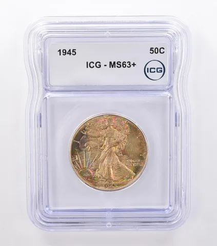 1945 Walking Liberty Half Dollar MS63+ ICG Rainbow Tone *9204