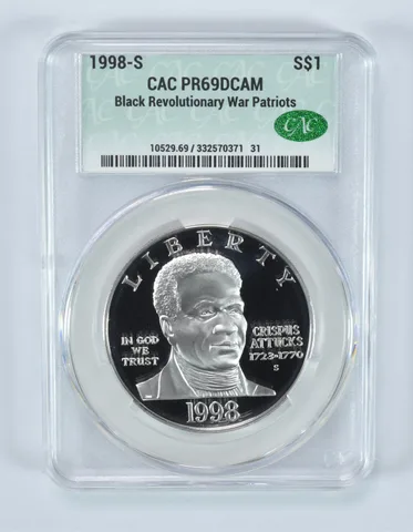 1998-S Black Patriots Commemorative Silver Dollar PR69 DCAM CAC CACg