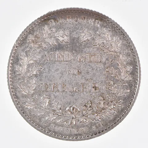 Better Date - 1888 Denmark 2 Kroner World Coin- Silver *451