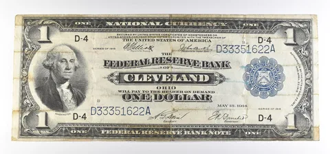 1918 $1 Cleveland OH National Currency Large Note Blue Seal FR#720 *0843