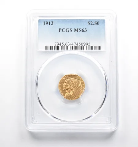 MS63 1913 $2.50 Indian Head Gold Quarter Eagle PCGS *4684