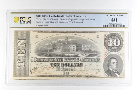 1863 $10 Confederate States Large Note T-59 PF-26 CR-443 EF 40 PCGS *4161