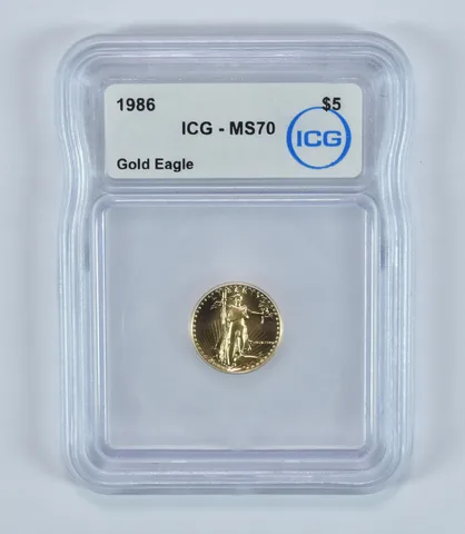 1986 $5 American Gold Eagle 1/10 Oz Gold MS70 ICG
