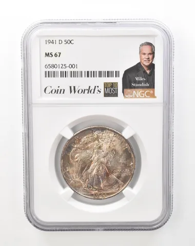 1941-D Walking Liberty Half Dollar Miles Standish MS67 NGC Beautiful Tone *1397