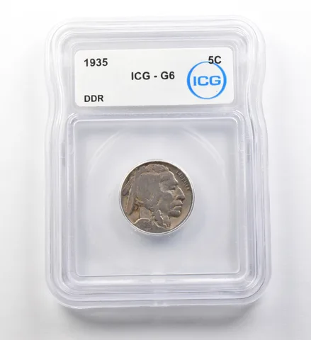 1935 Indian Head Buffalo Nickel DDR G6 ICG ERROR a8194