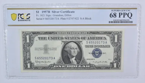 1957 B $1 Silver Certificate Fr#1621 Superb Gem Unc 68 PPQ PCGS a8177