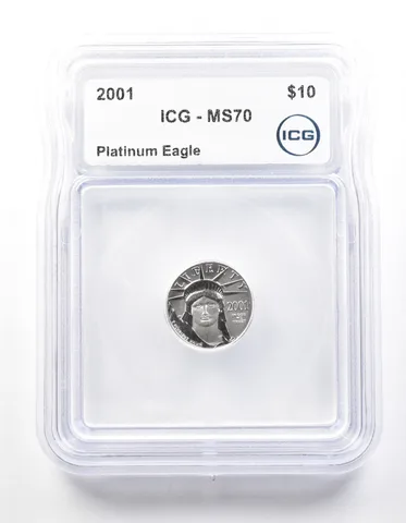 2001 $10 American Platinum Eagle 1/10 Oz Platinum MS70 ICG a2225