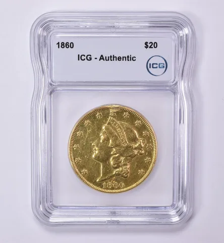 1860 $20 Liberty Head Gold Double Eagle Authentic ICG *0496