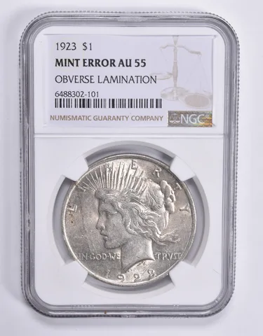 MINT ERROR AU55 1923 Morgan Silver Dollar OBV Lamination NGC a1800