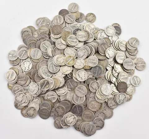 1918-S Mercury 90% Silver Dime Roll Lot of 50 PCS $5 Face