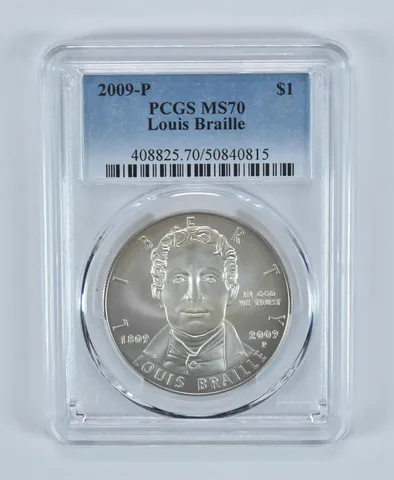 2009-P Louis Braille Commemorative Silver Dollar MS70 PCGS