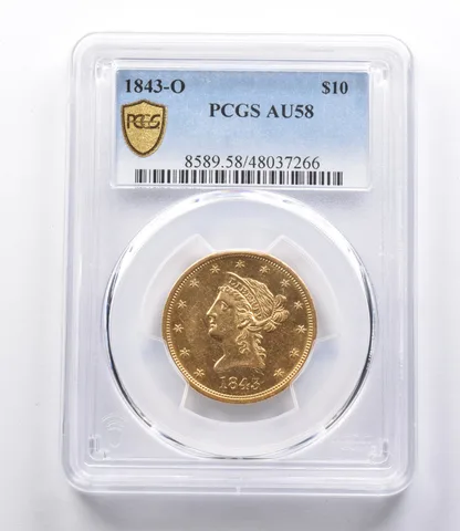 AU58 1843-O $10 Liberty Head Gold Eagle PCGS a3069