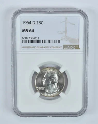 MS64 1964-D Washington Quarter NGC - Golden End of Roll Tone a4996