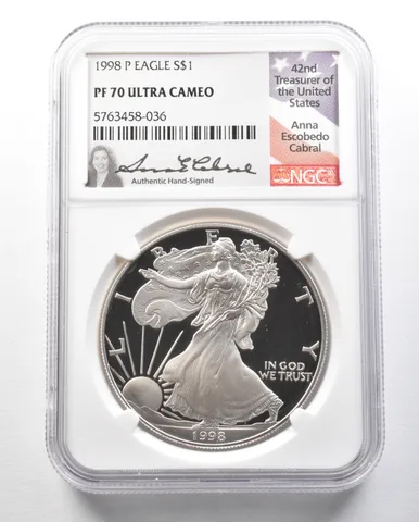 1998-P American Silver Eagle Anna Cabral PF70 UCAM NGC *0470